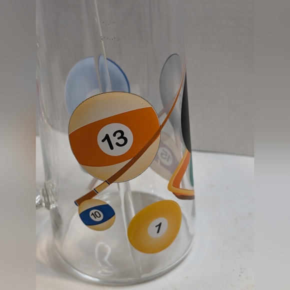 Luminarc Billiards Theme Glass Martini Pitcher With Stirrer Pool Balls. - Picture 2 of 6